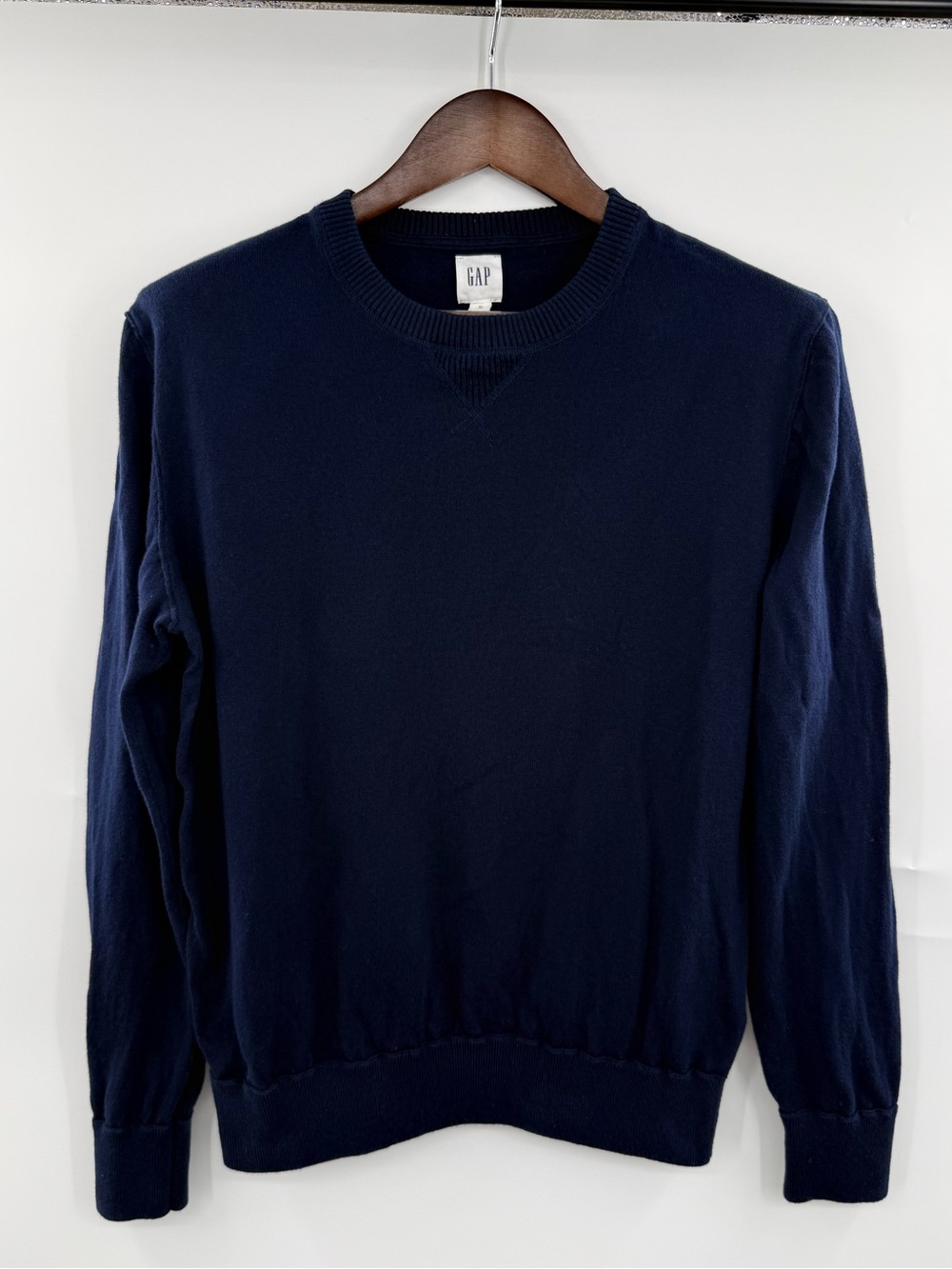 Gap Men’s Sweater Medium Navy Blue 100% Cotton Crewneck Pullover Classic Preppy